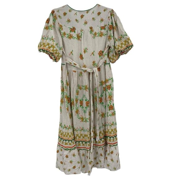 Fig & Flower Size Large Floral Print Linen Blend Short Sleeve Midi Dress Prairie - Picture 3 of 16